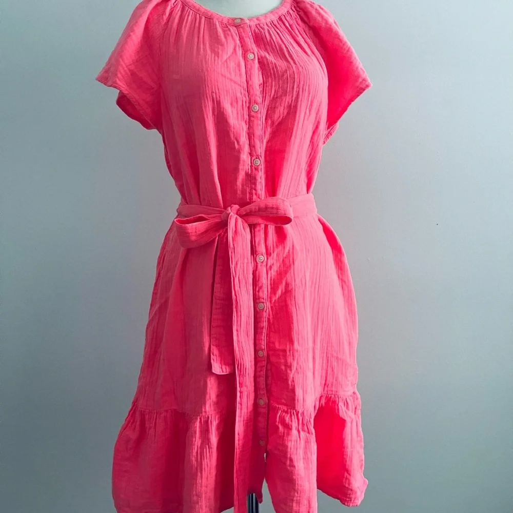 Vineyard Vines Gauze Neon Rose Shirt Dress Large - Picture 2 of 7